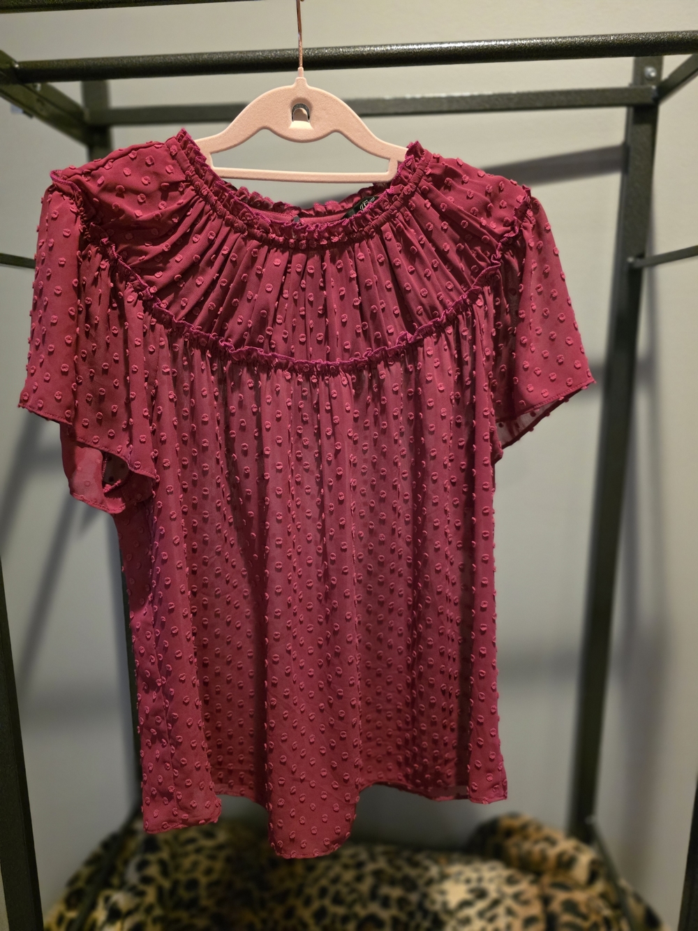 J. Crew Raspberry Dot Ruffle Yoke Blouse